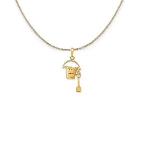 14k Yellow Gold 3D Beach Pail with Shovel Necklace