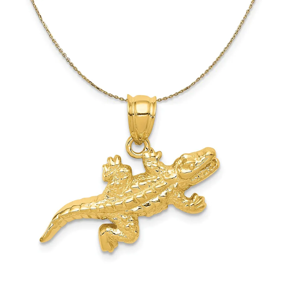 14k Yellow Gold Small Polished 2D Alligator Necklace