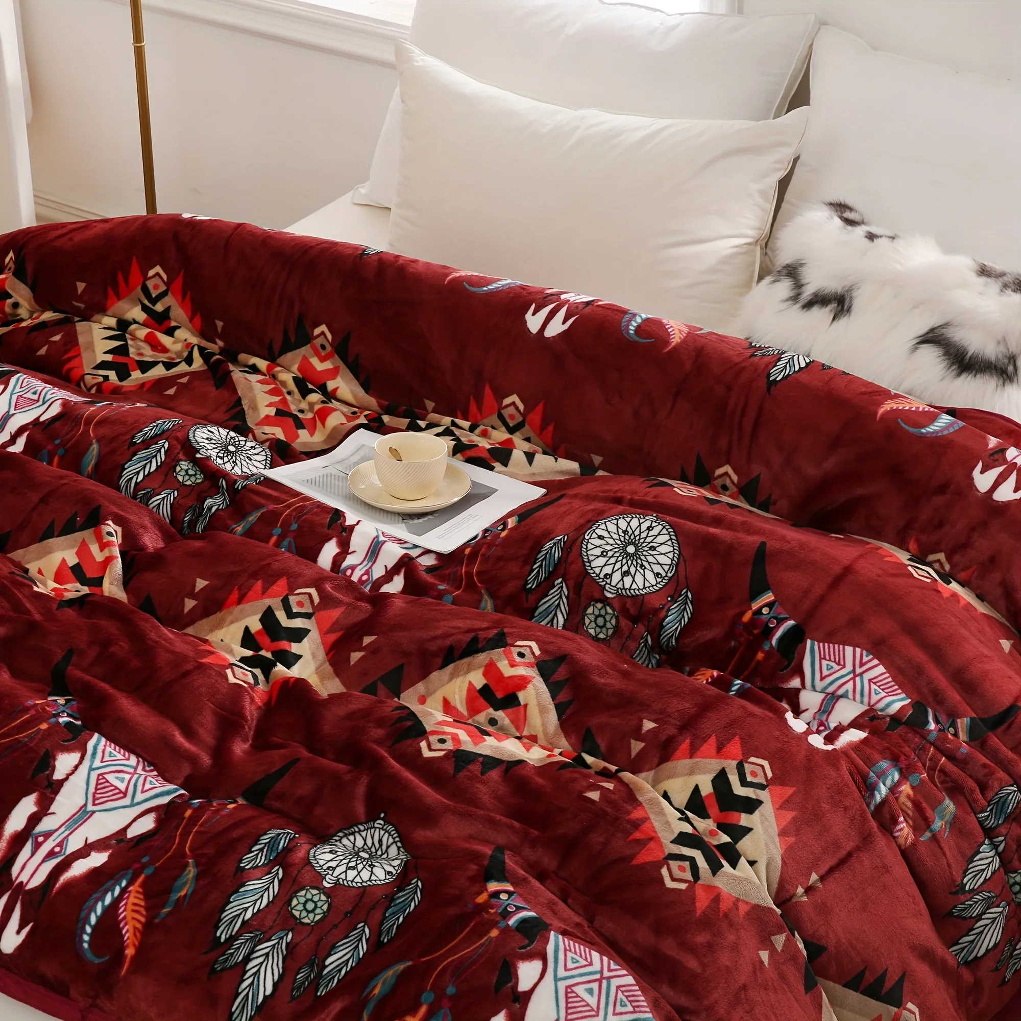 1pc Southwestern Print Blanket, 400gsm Flannel Blanket, Soft Warm Throw Blanket Nap Blanket For Couch Sofa Office Bed Camping Tr