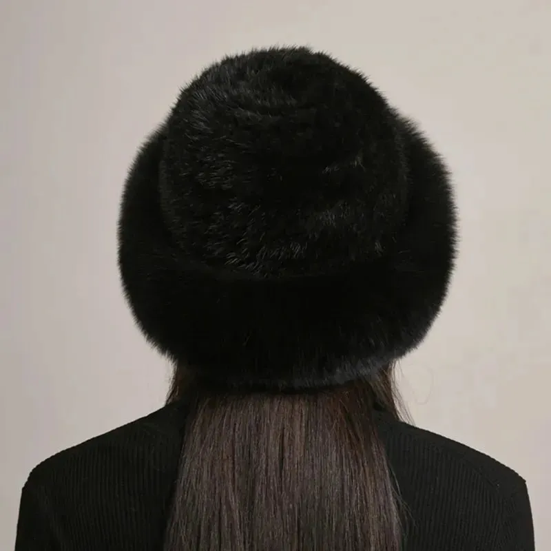 andmade Knitted Mink & Fox Fur Hat for Women