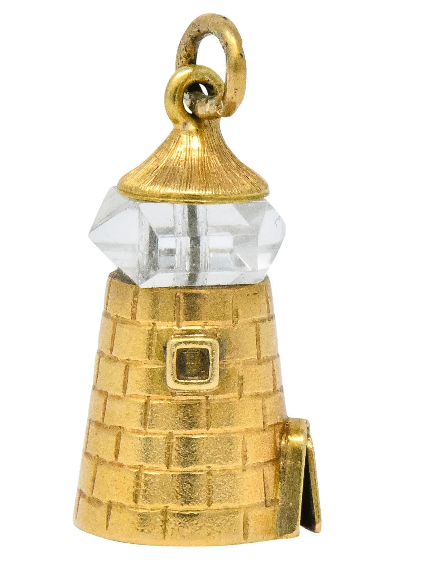 Art Nouveau Rock Crystal 14 Karat Gold Lighthouse Charm