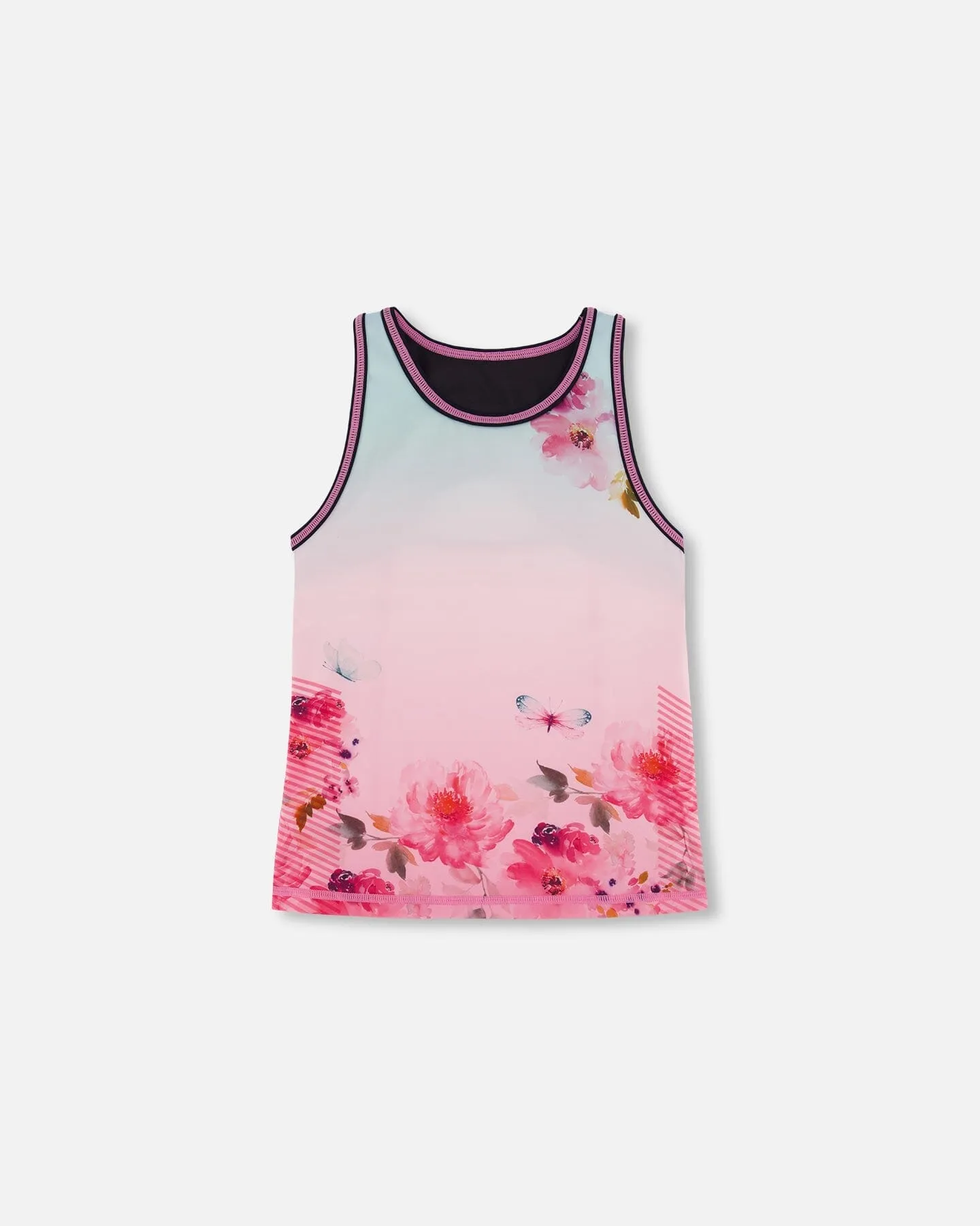 Athletic Tank Gradient Pink Printed Big Flowers