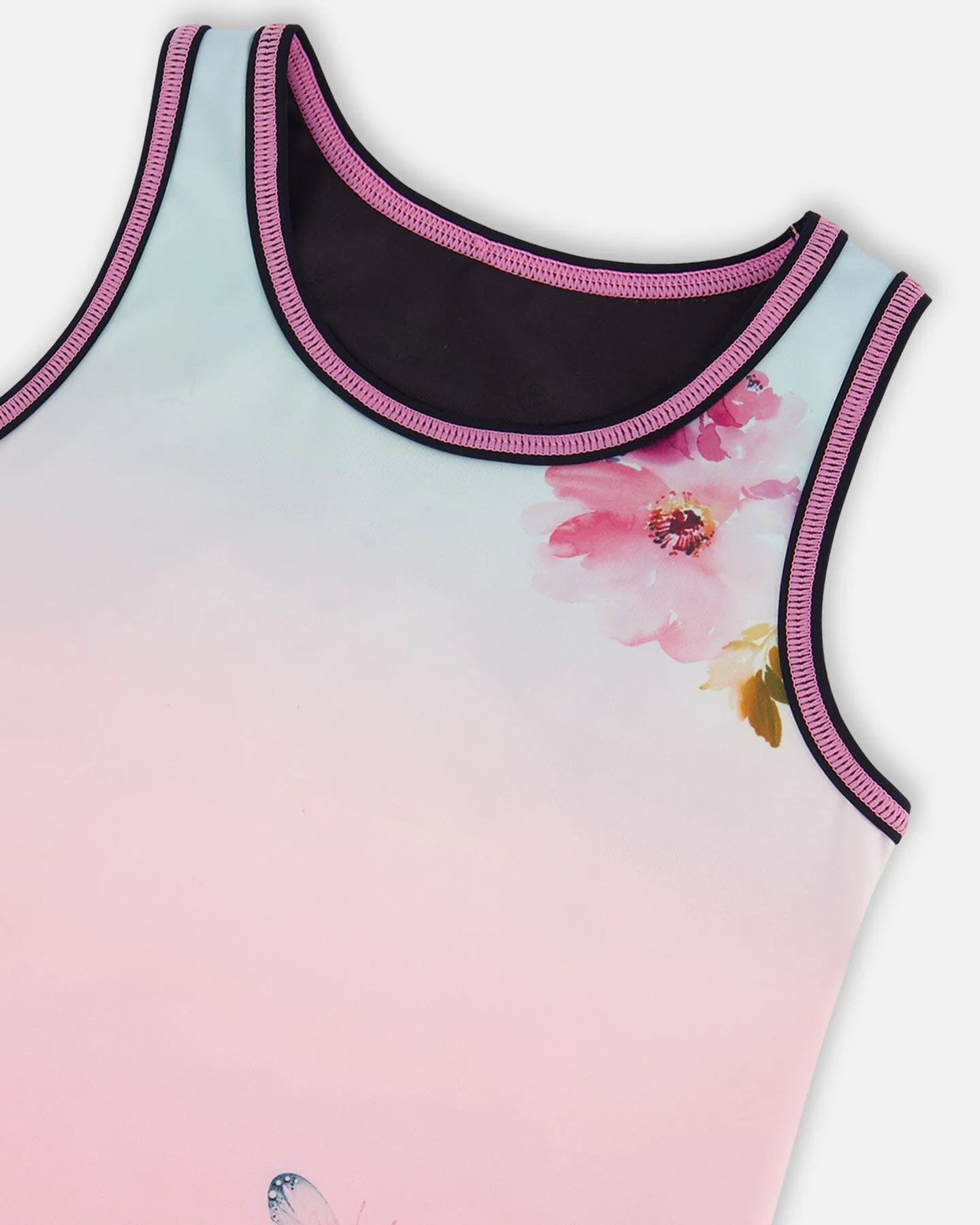 Athletic Tank Gradient Pink Printed Big Flowers