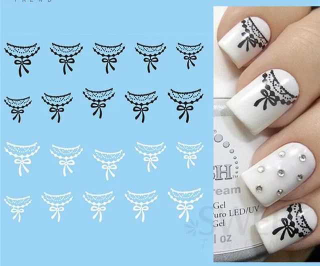 Black and White Ribbon Bow Nail Art Nail Water Decals Water Slides