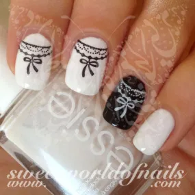 Black and White Ribbon Bow Nail Art Nail Water Decals Water Slides