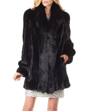 Black Mink Coat with Fox Tuxedo Collar: FurSource.com