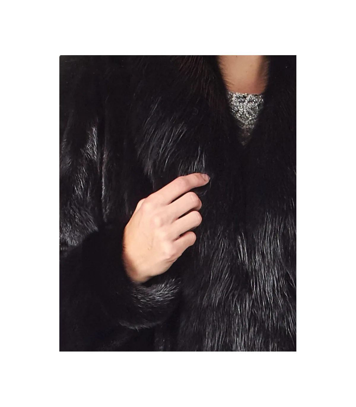 Black Mink Coat with Fox Tuxedo Collar: FurSource.com