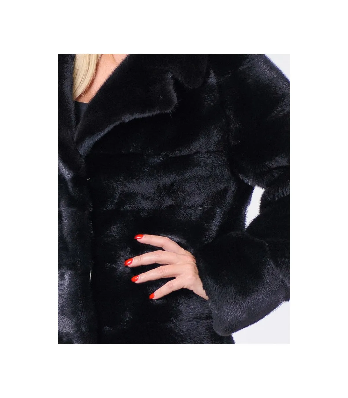 Black SAGA Mink Coat with Notch Collar: FurSource.com