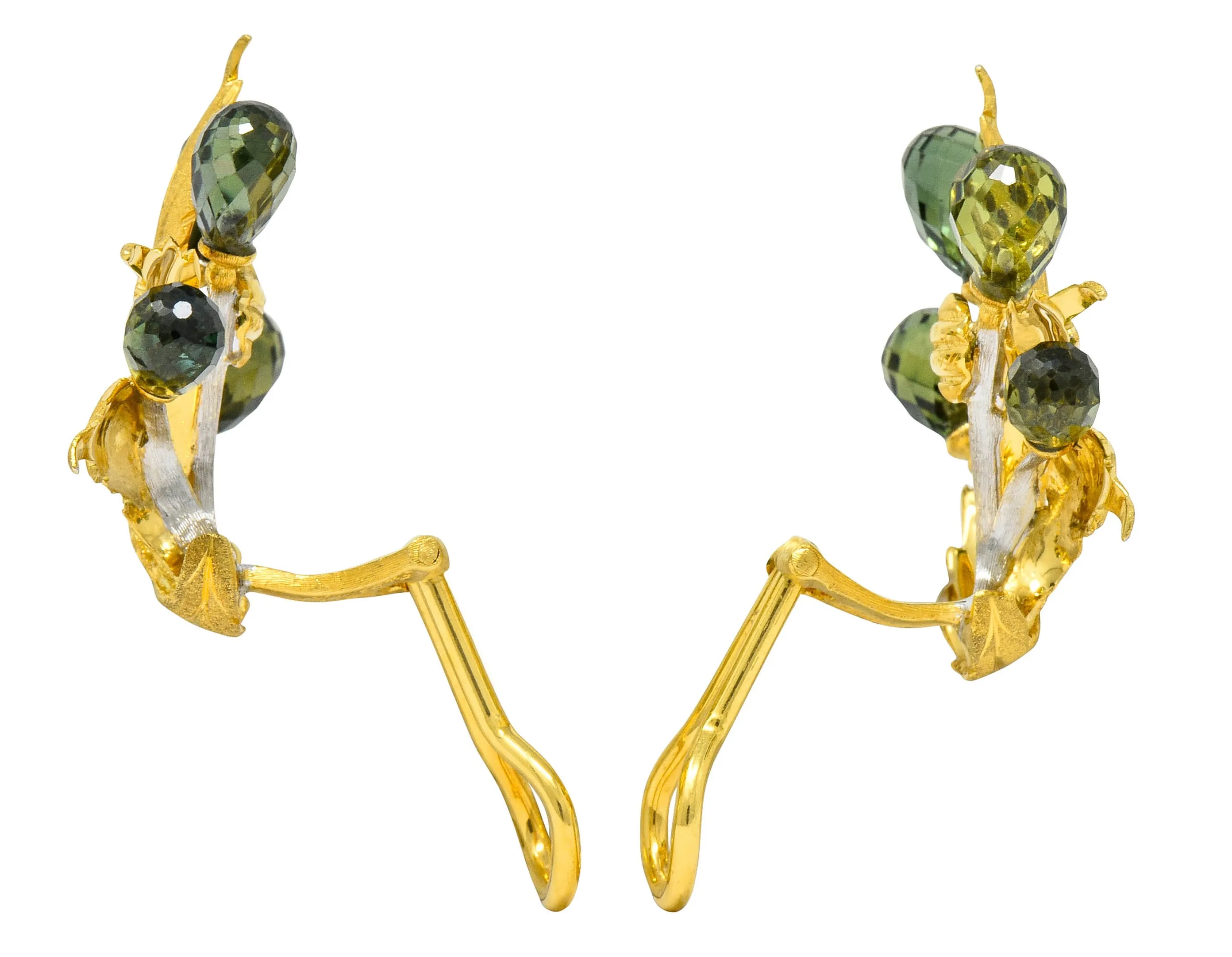 Buccellati Green Sapphire Briolette 18 Karat Two-Tone Gold Leaf Ear-Clip Earrings