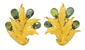 Buccellati Green Sapphire Briolette 18 Karat Two-Tone Gold Leaf Ear-Clip Earrings