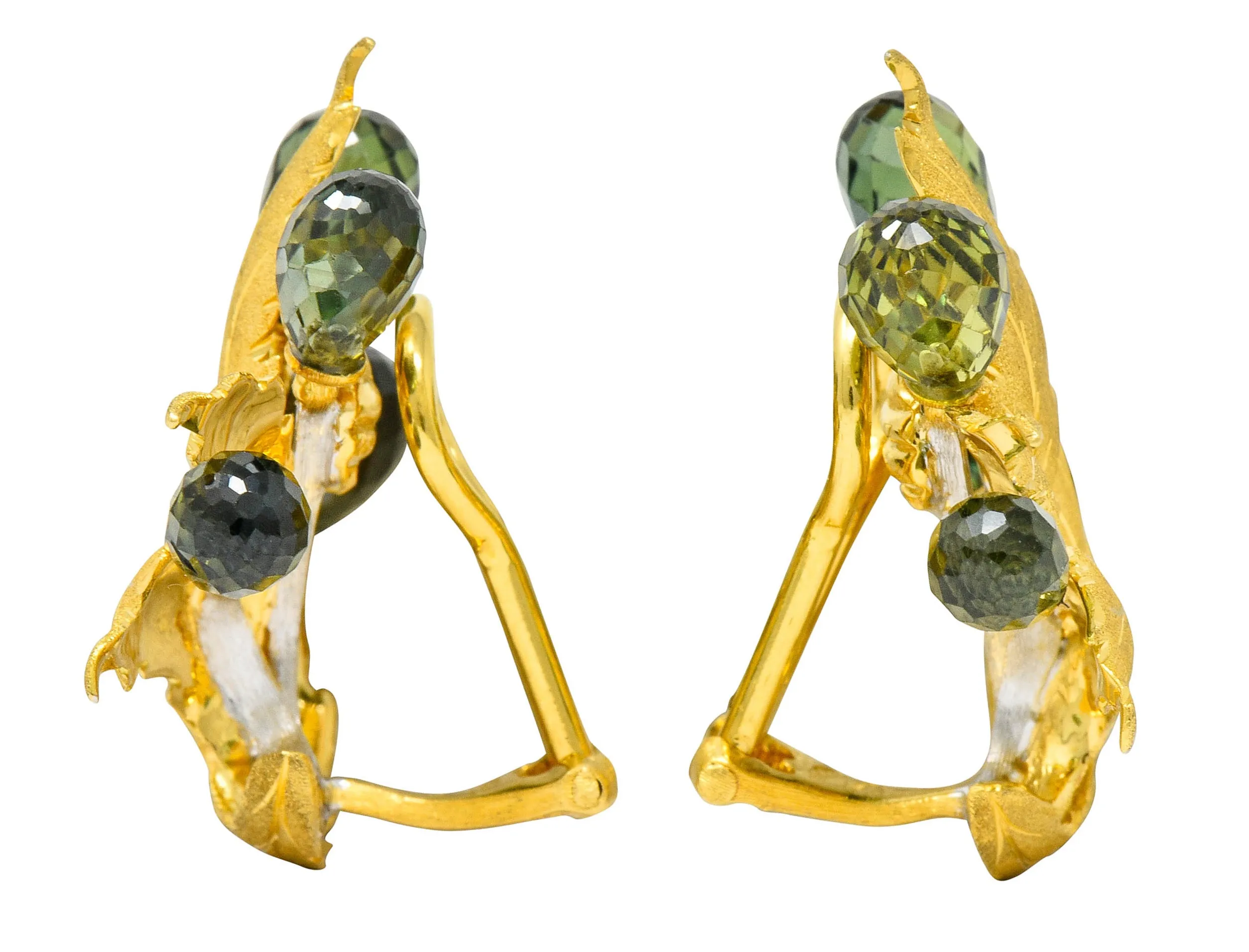 Buccellati Green Sapphire Briolette 18 Karat Two-Tone Gold Leaf Ear-Clip Earrings