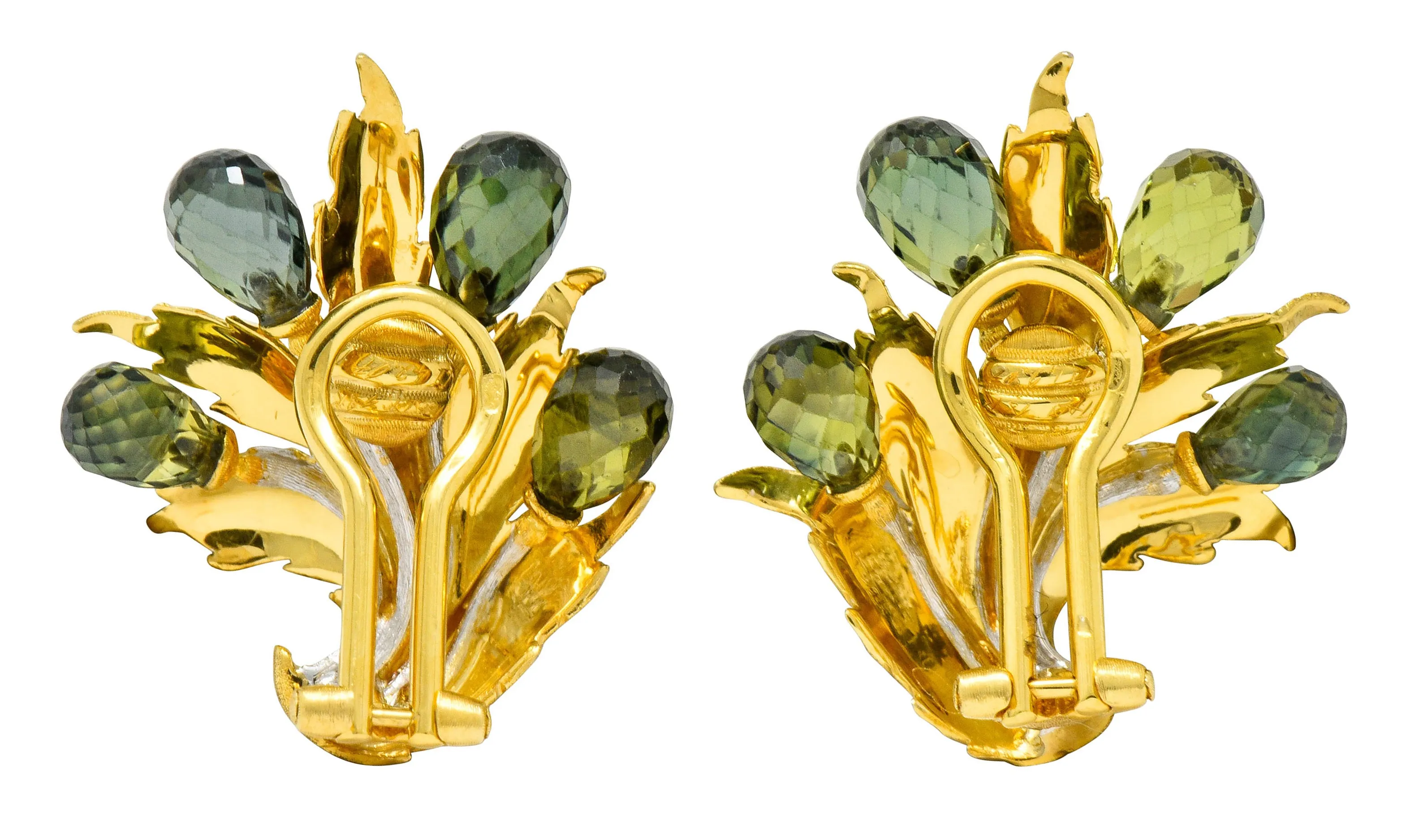 Buccellati Green Sapphire Briolette 18 Karat Two-Tone Gold Leaf Ear-Clip Earrings