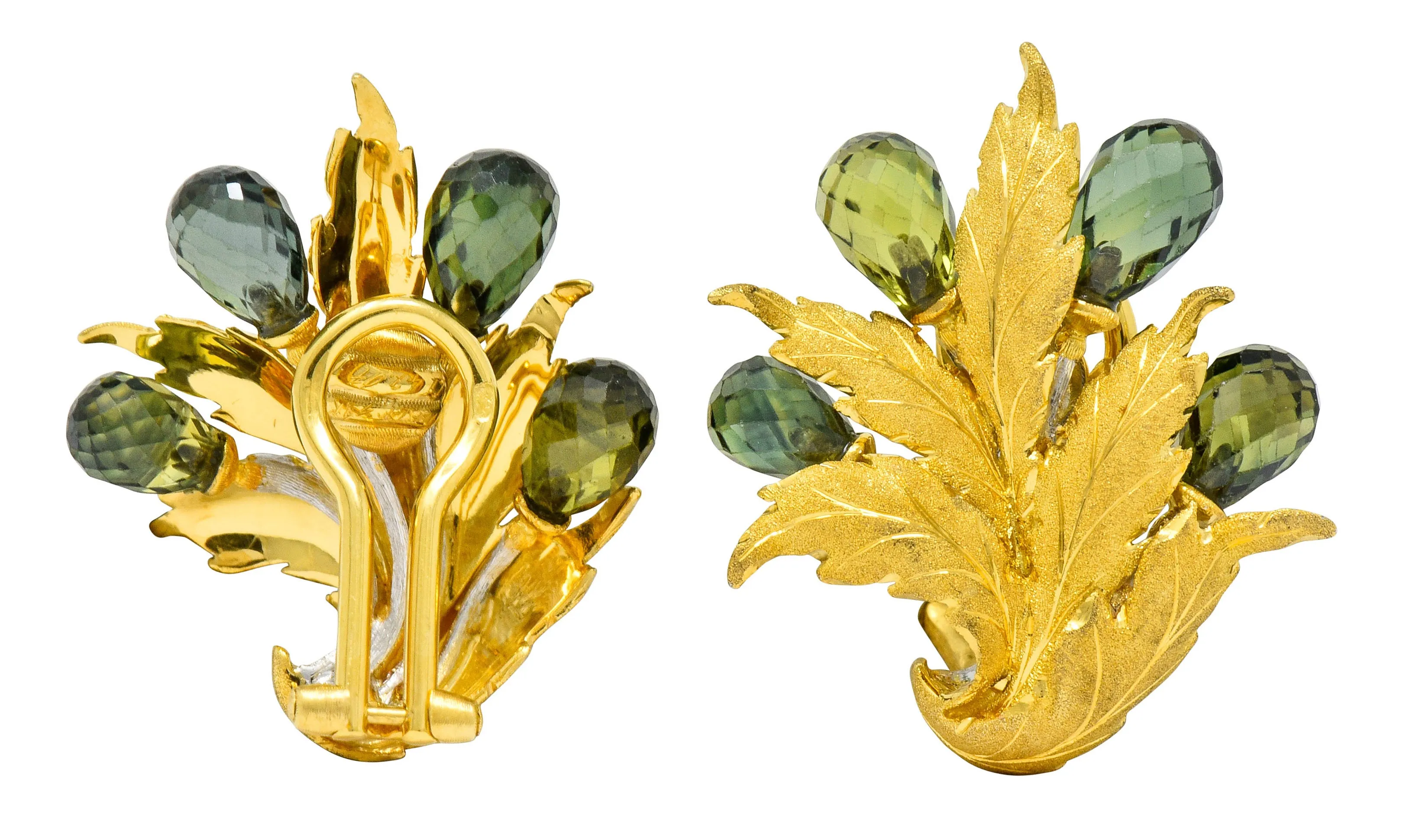 Buccellati Green Sapphire Briolette 18 Karat Two-Tone Gold Leaf Ear-Clip Earrings