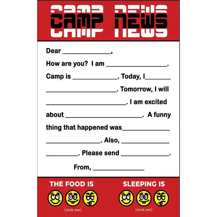 Camp News Red/Black Fill-In Stationery