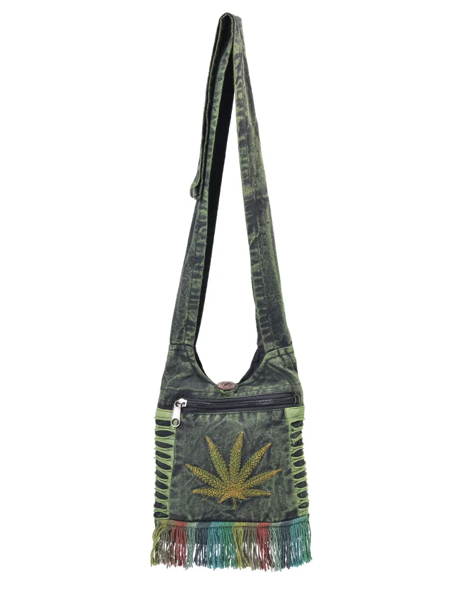 Cannabis Leaf Embroidery Mini Hippie Bag