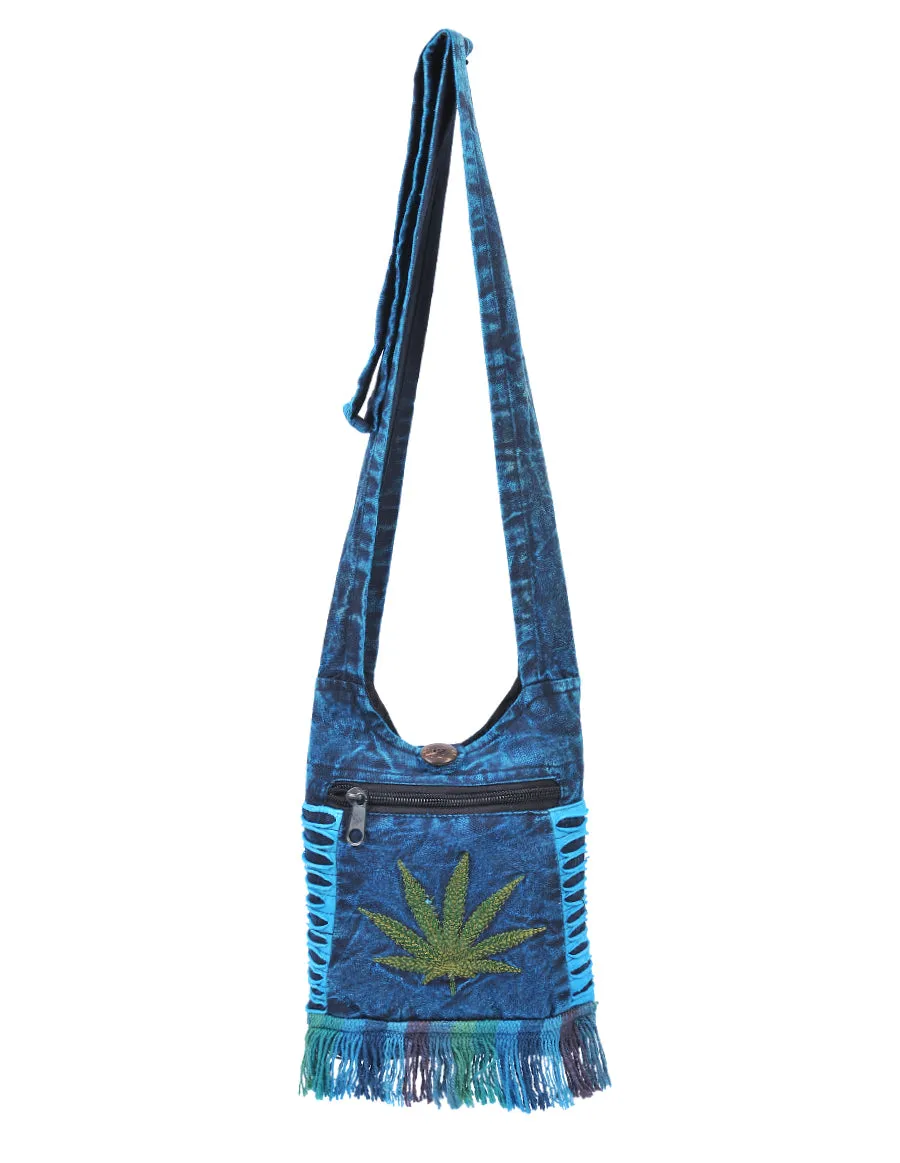 Cannabis Leaf Embroidery Mini Hippie Bag