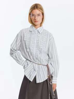 Cotton Striped Long Sleeves Shirt with Chest Lace