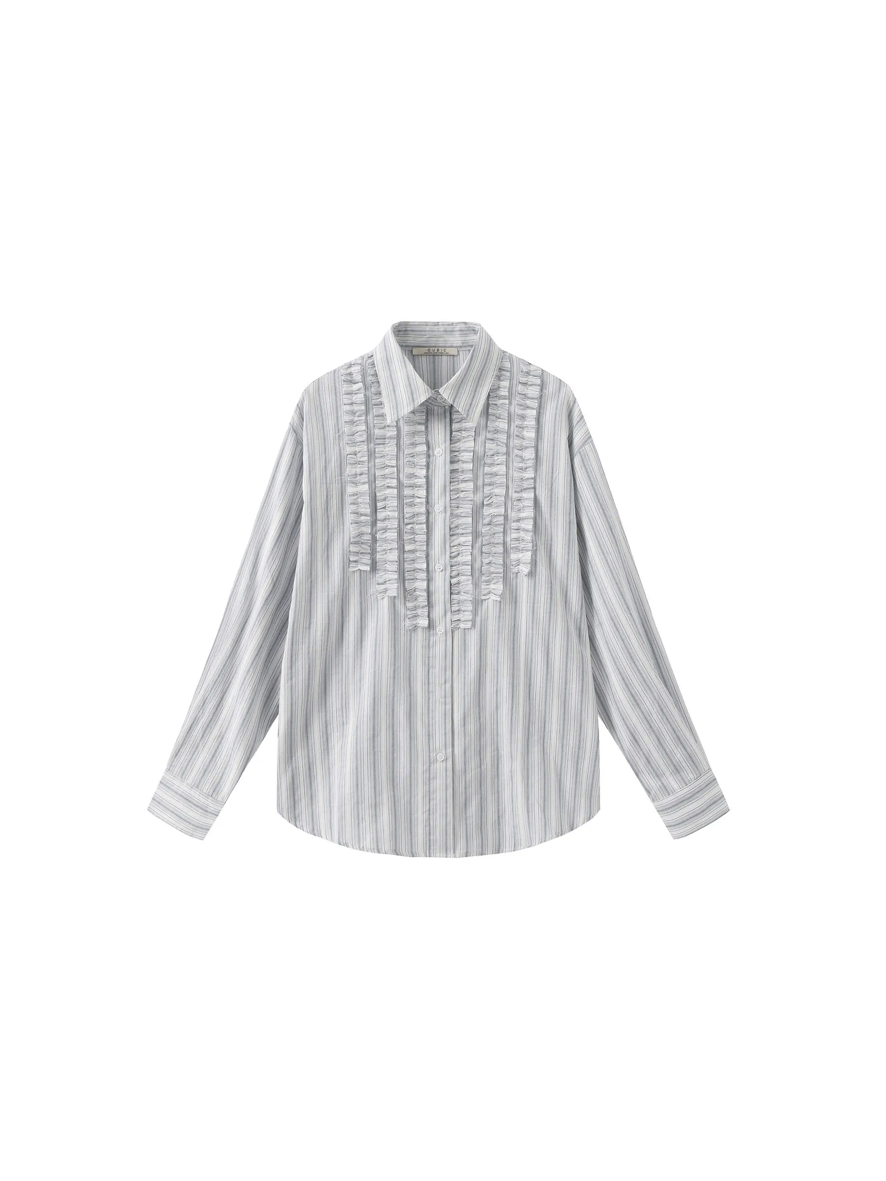 Cotton Striped Long Sleeves Shirt with Chest Lace