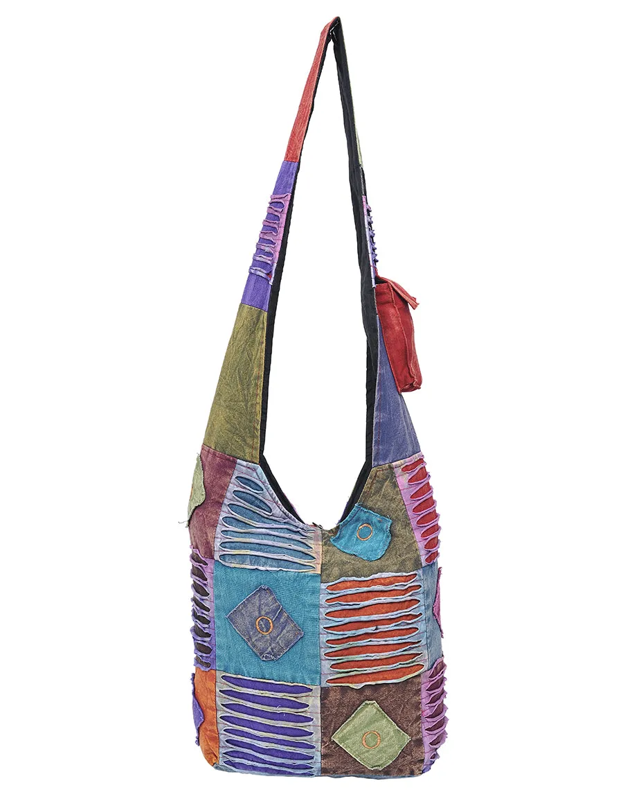 Diamond Patch Cotton Hobo Bag