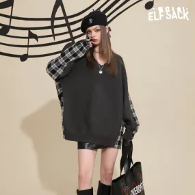 ELF SACK  |Blended Fabrics Oversized V-neck & Crew neck