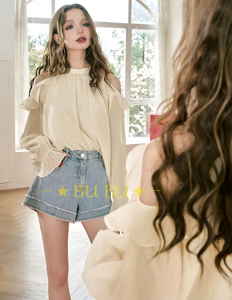 ELF SACK  |Casual Style Chiffon Blended Fabrics Long Sleeves Plain