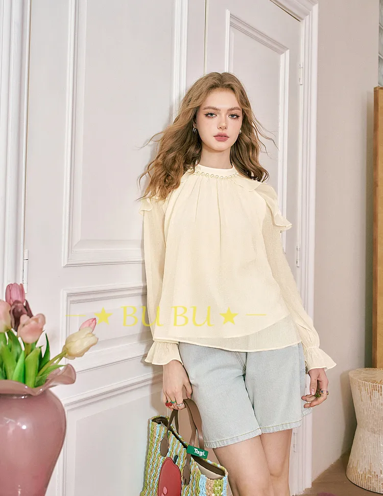 ELF SACK  |Casual Style Chiffon Blended Fabrics Long Sleeves Plain