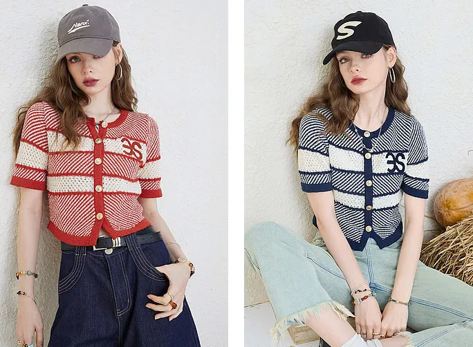 ELF SACK  |Stripes Casual Style Blended Fabrics Bi-color Short Sleeves