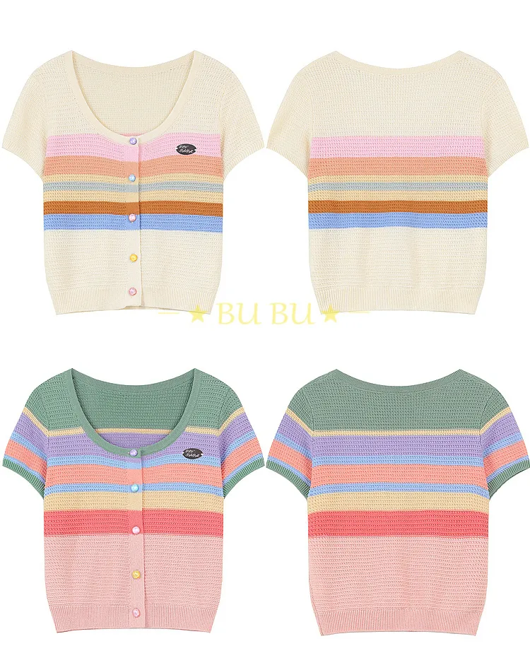 ELF SACK  |Stripes Casual Style Blended Fabrics Short Sleeves