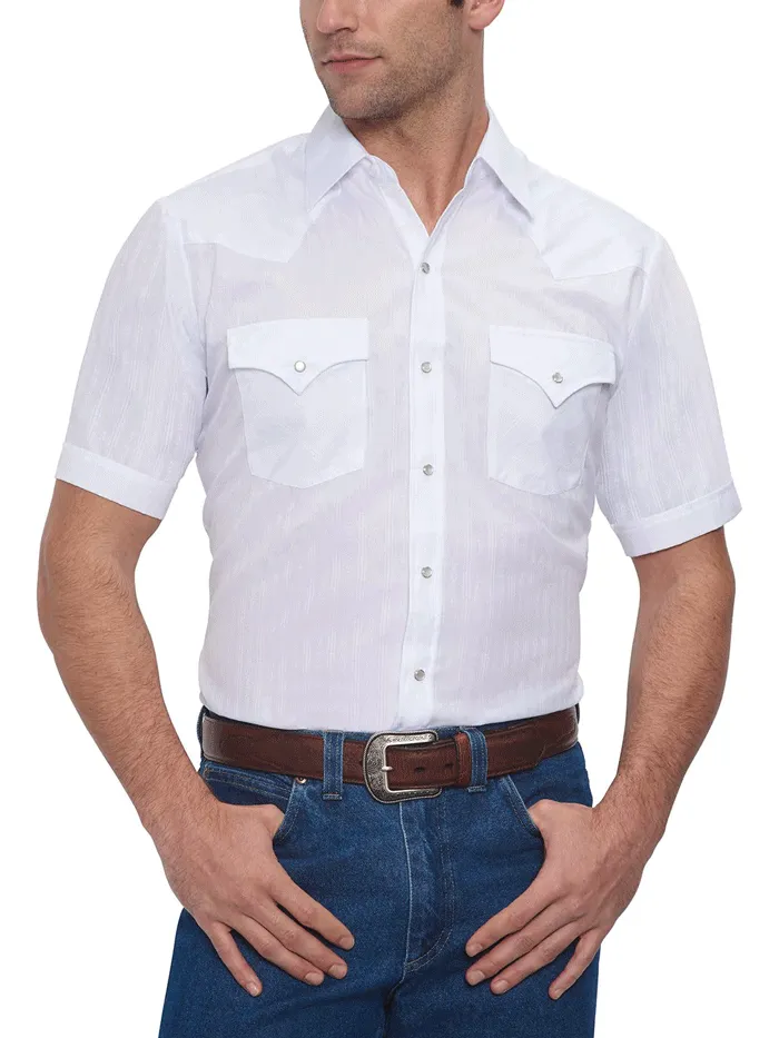 Ely Cattleman 15201634-01 Mens Short Sleeve Tone On Tone Western Shirt White