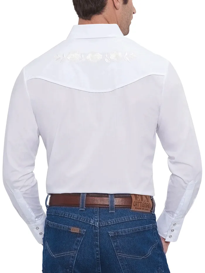 Ely Cattleman 15203901-05 Mens White Rose Embroidery Long Sleeve Western Shirt White