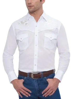 Ely Cattleman 15203901-05 Mens White Rose Embroidery Long Sleeve Western Shirt White