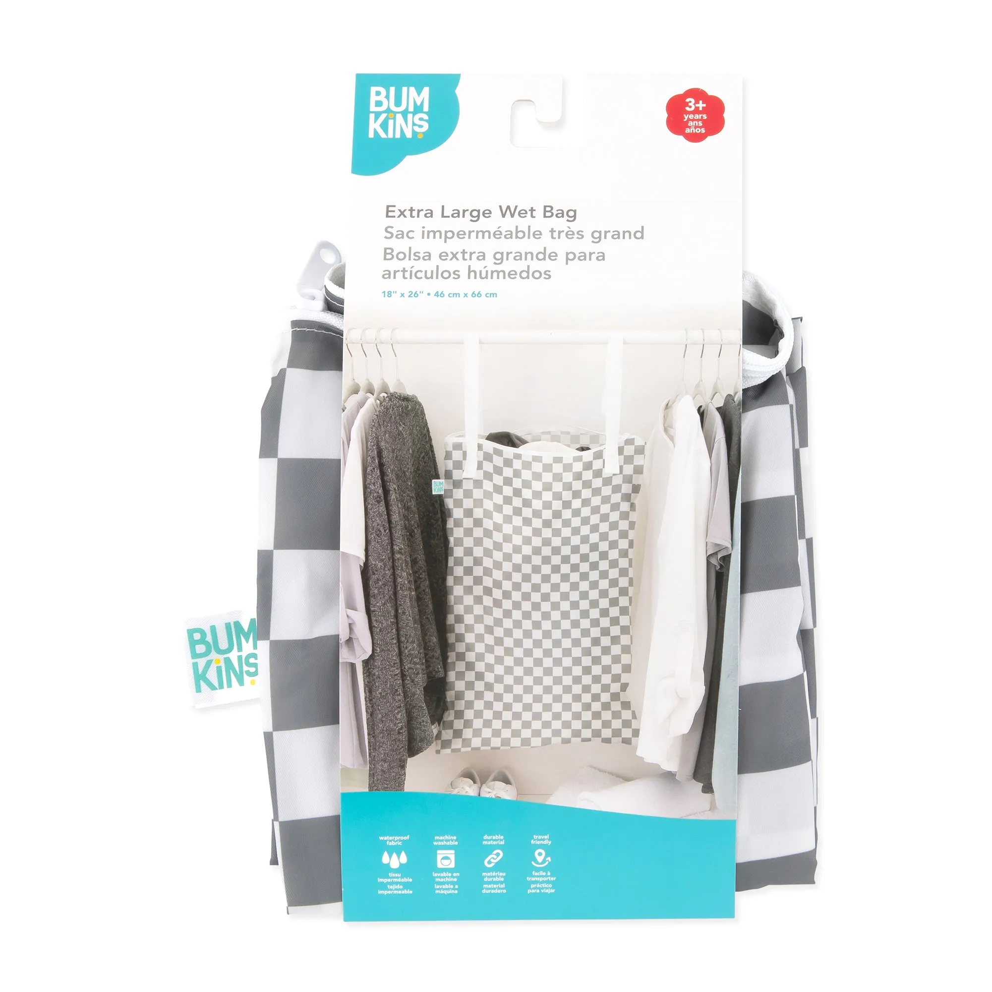 Extra Large Wet Bag: Charcoal Check