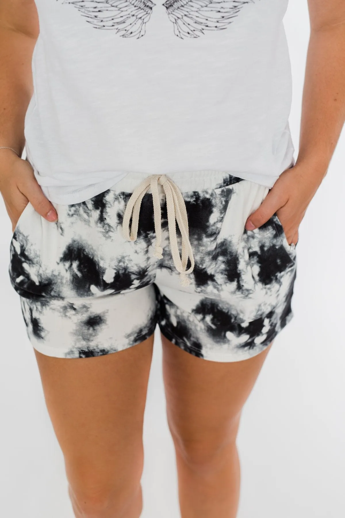 Gazing At The Clouds Tie Dye Lounge Shorts- Black & White