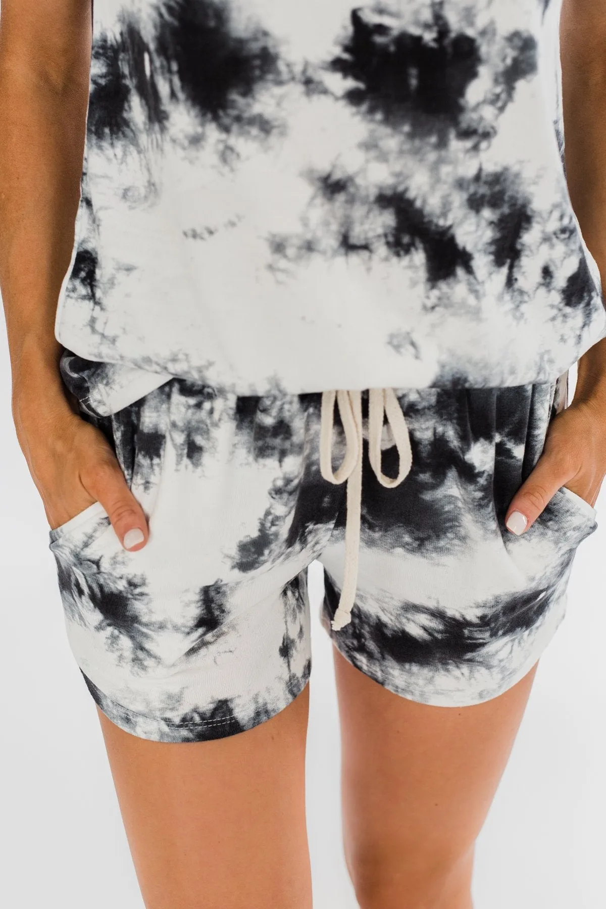 Gazing At The Clouds Tie Dye Lounge Shorts- Black & White