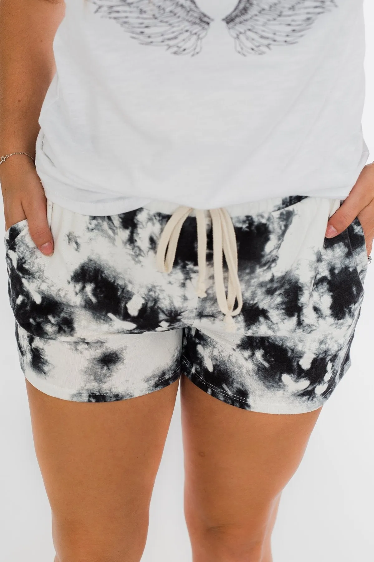 Gazing At The Clouds Tie Dye Lounge Shorts- Black & White