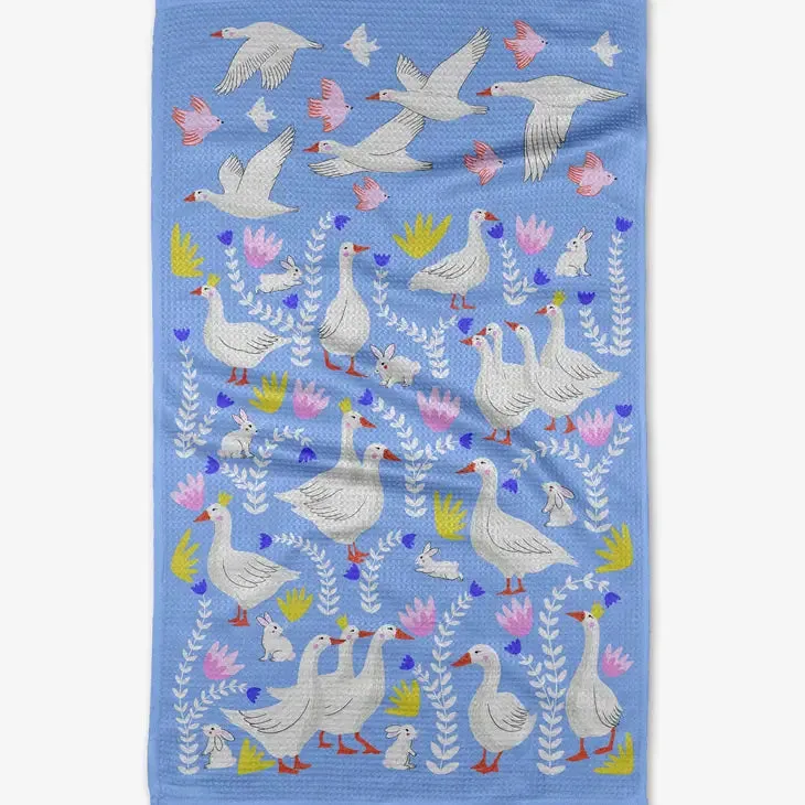 Geese Bunnies Tea Towel