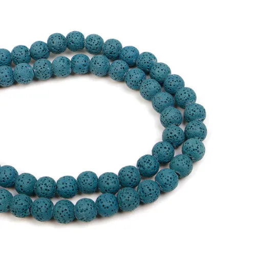 Gemstone Beads, Lava Rock, Natural, Round, Cyan, 8mm