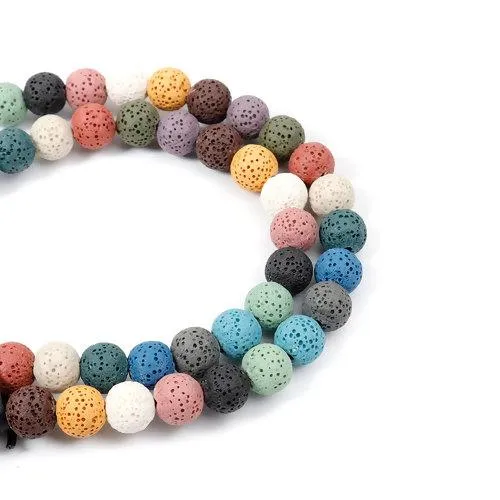 Gemstone Beads, Lava Rock, Natural, Round, Mixed Colors, 10mm