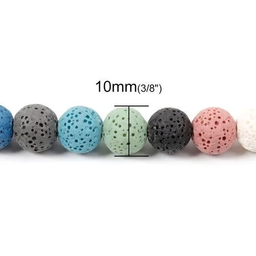 Gemstone Beads, Lava Rock, Natural, Round, Mixed Colors, 10mm