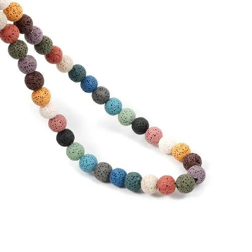 Gemstone Beads, Lava Rock, Natural, Round, Mixed Colors, 10mm