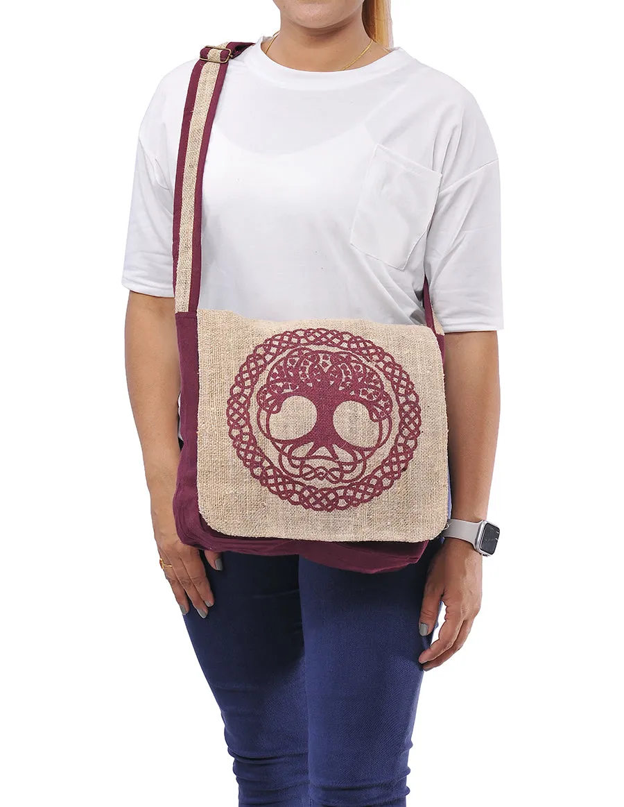 Graphic Hemp Cotton Messenger Bag Tree of Life