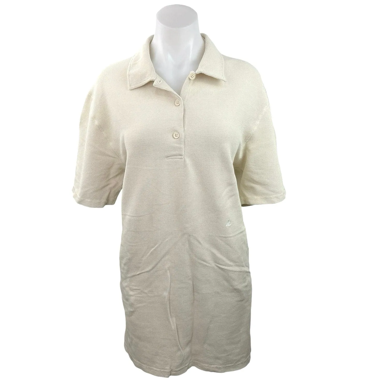 Helmut Lang Ivory Waffle Knit Collar Pockets Pull On Mini Polo Shirt Dress Sz L