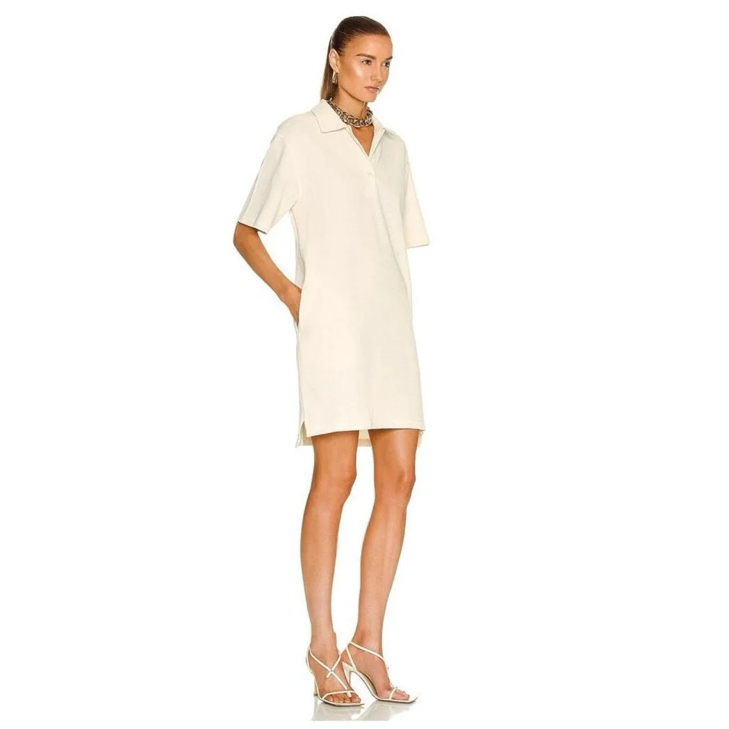 Helmut Lang Ivory Waffle Knit Collar Pockets Pull On Mini Polo Shirt Dress Sz L