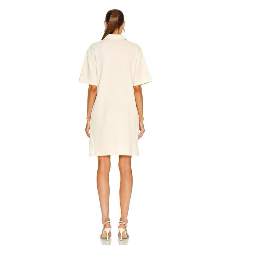 Helmut Lang Ivory Waffle Knit Collar Pockets Pull On Mini Polo Shirt Dress Sz L