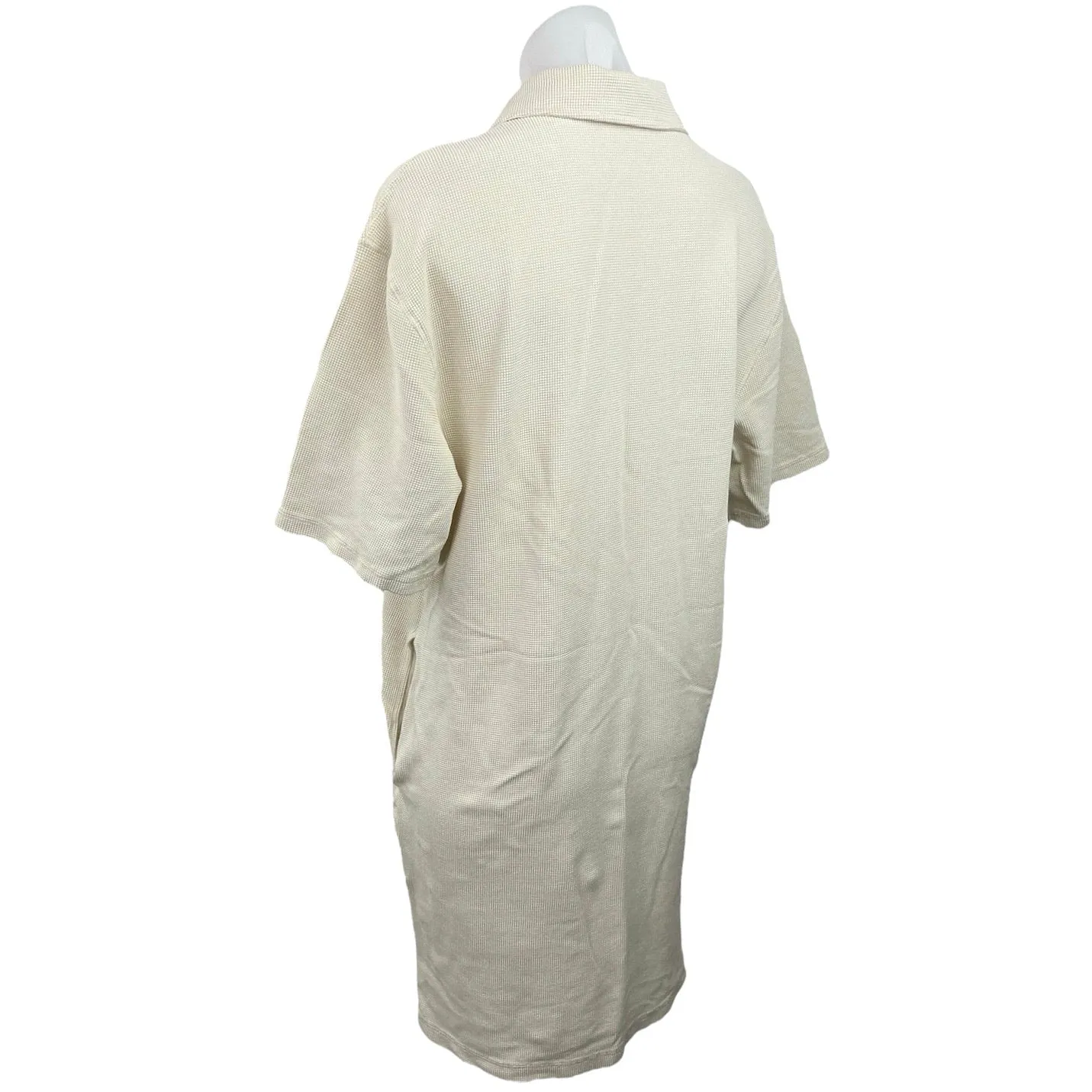 Helmut Lang Ivory Waffle Knit Collar Pockets Pull On Mini Polo Shirt Dress Sz L