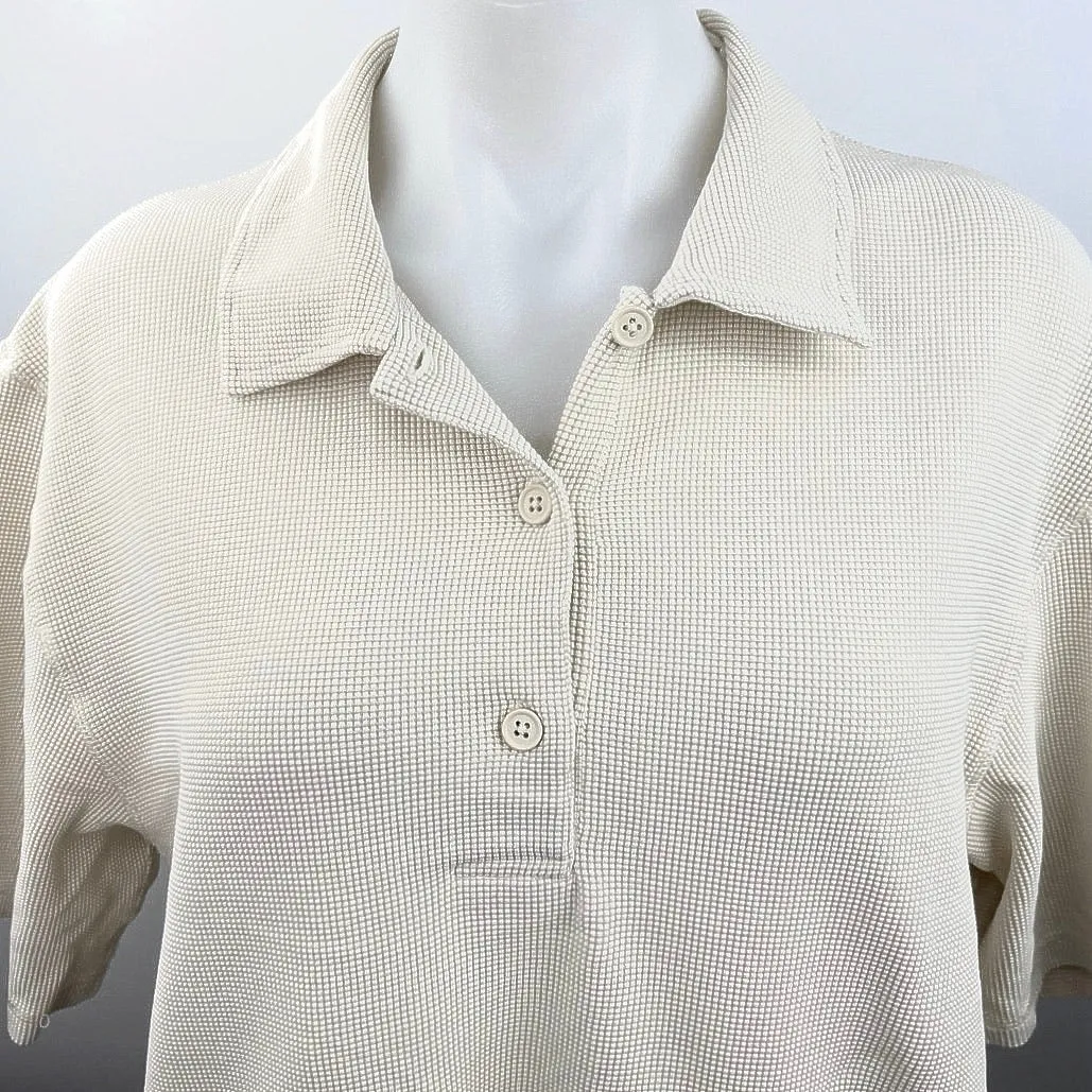 Helmut Lang Ivory Waffle Knit Collar Pockets Pull On Mini Polo Shirt Dress Sz L