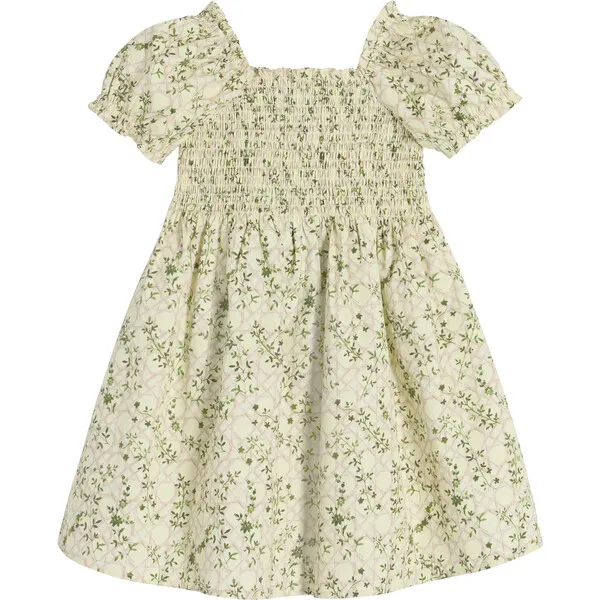 Hill House Home Girls Tiny Athena Basketweave Vine Print Nap Dress, Yellow