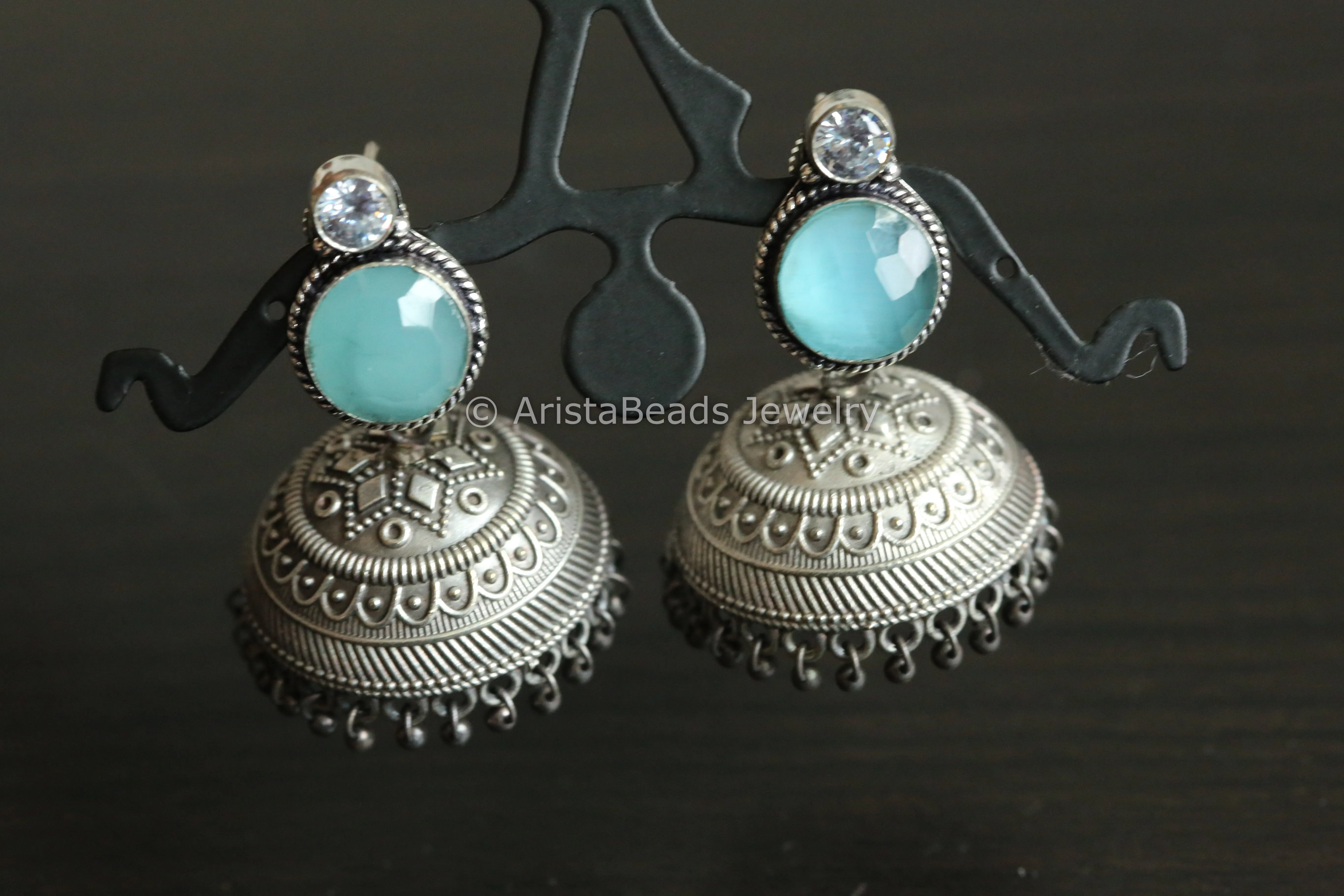 Ice Blue Stone Jhumka