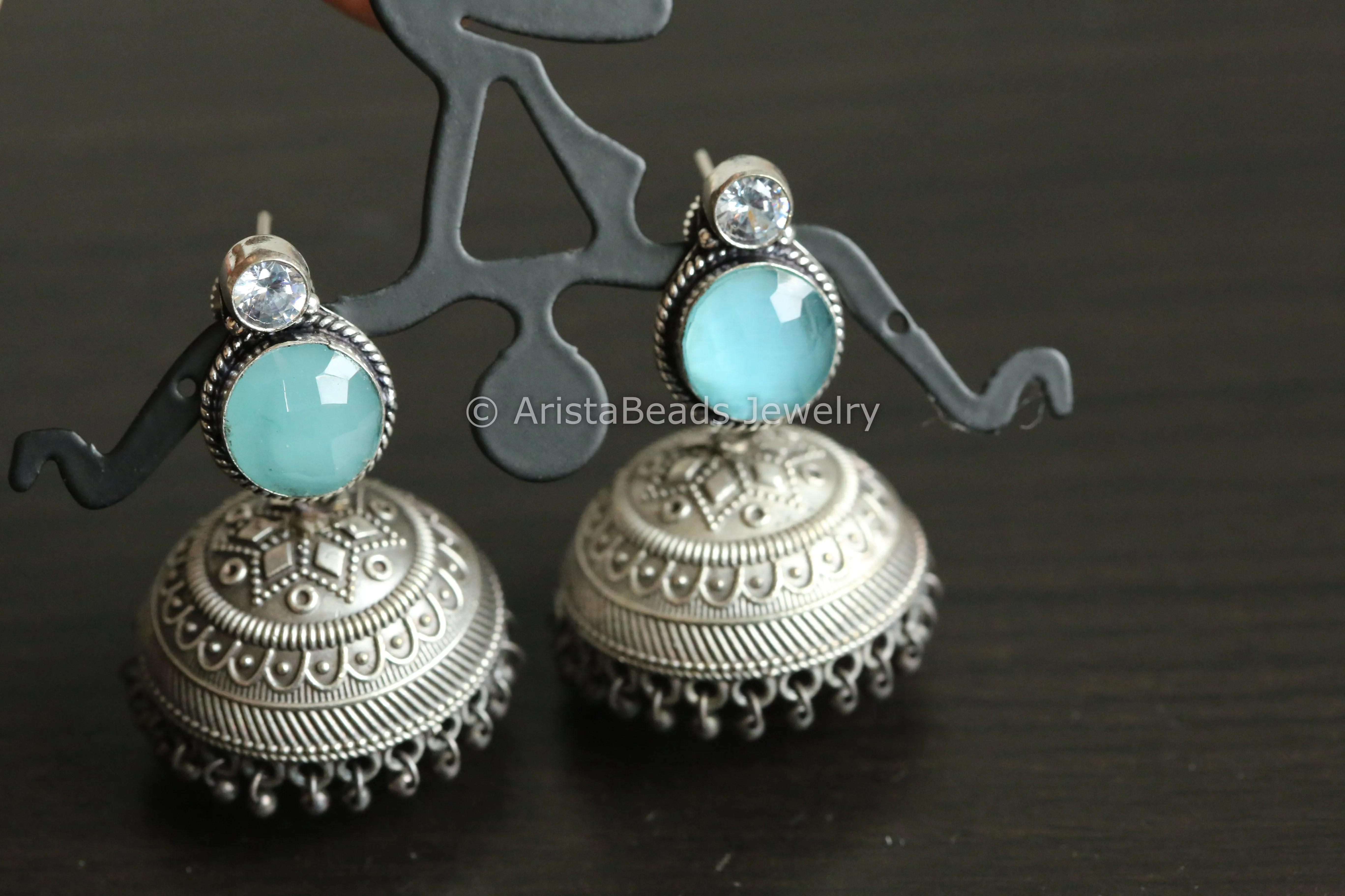 Ice Blue Stone Jhumka