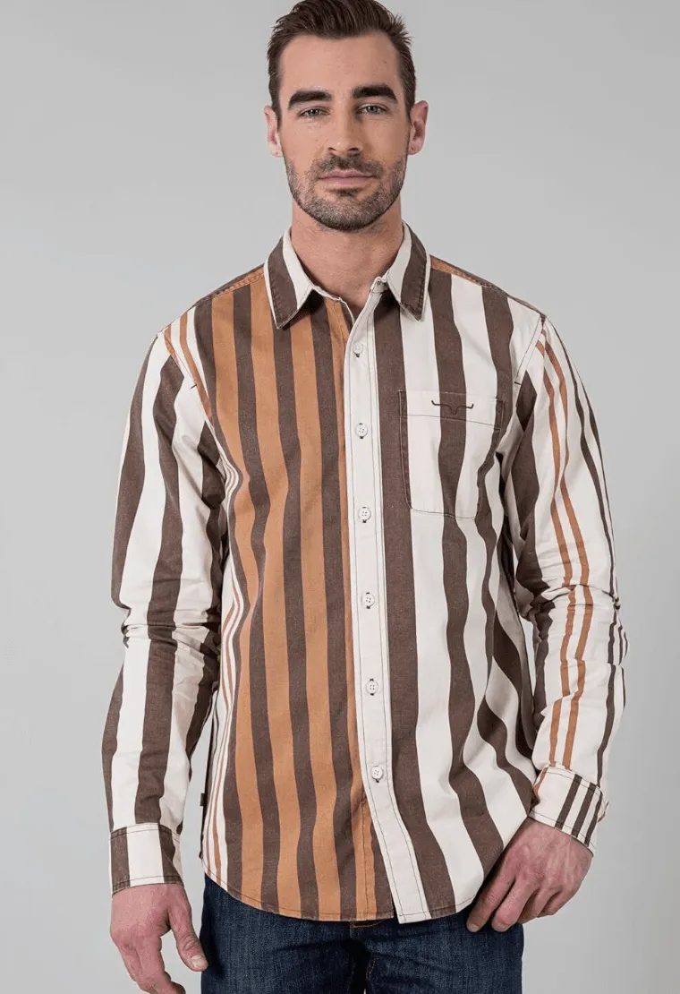 Kimes Ranch Men's 1992 Brown Striped Dress Long Sleeve Western Shirt